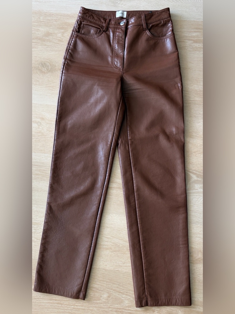 Aritzia Wilfred Brown Faux Leather Straight Leg Pants